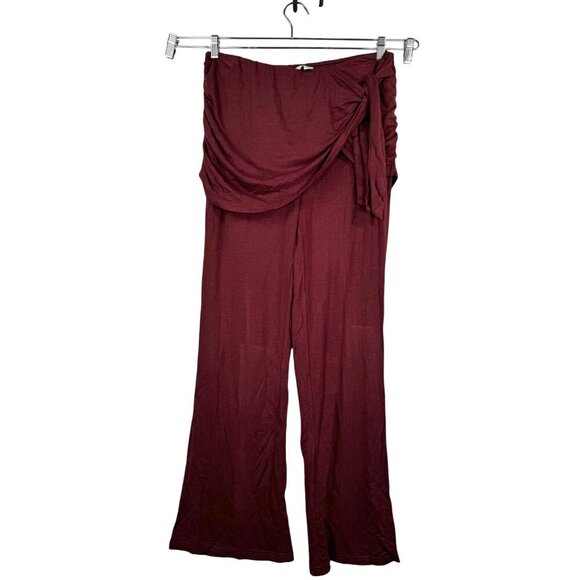 Anthropologie Saturday Sunday Emmett Tie Pants Jersey Maroon wide leg stretchy - Picture 1 of 11